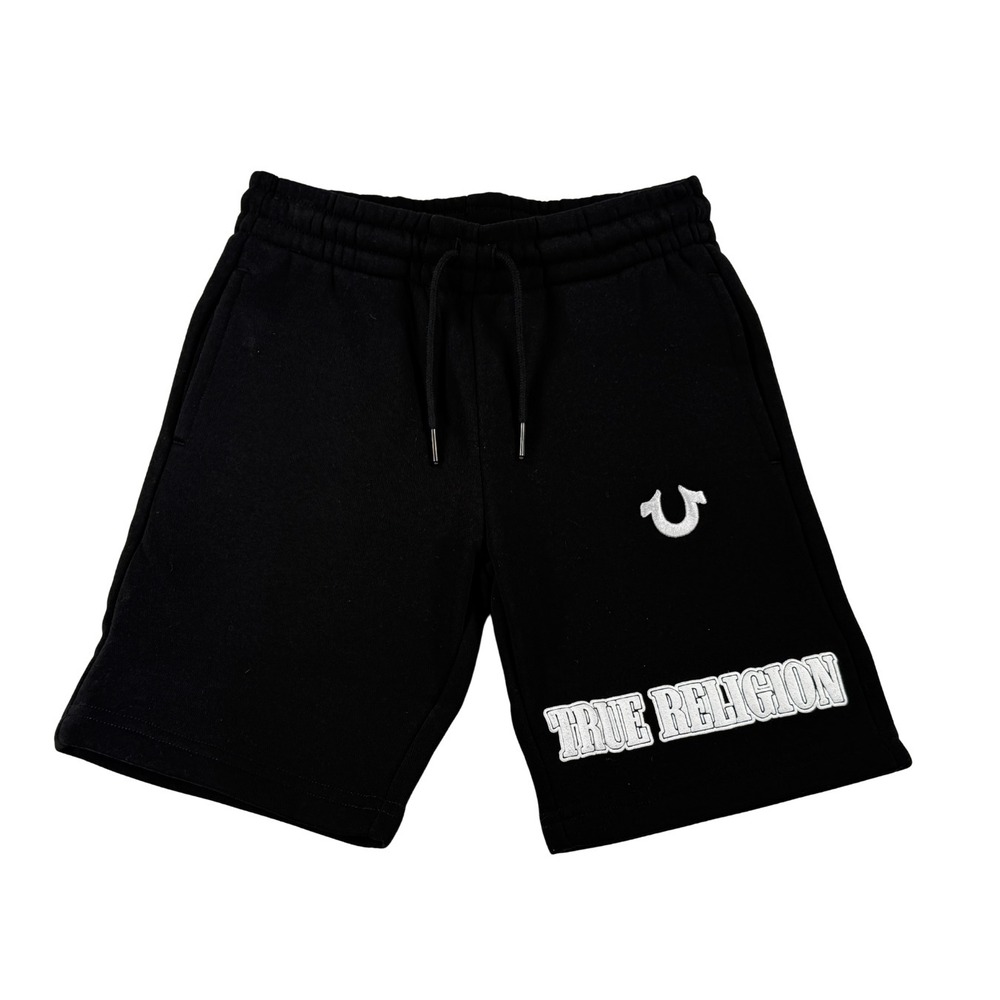 NWT‎ True Religion Boys Black Logo Sweat Shorts Size S Horseshoe Drawstring